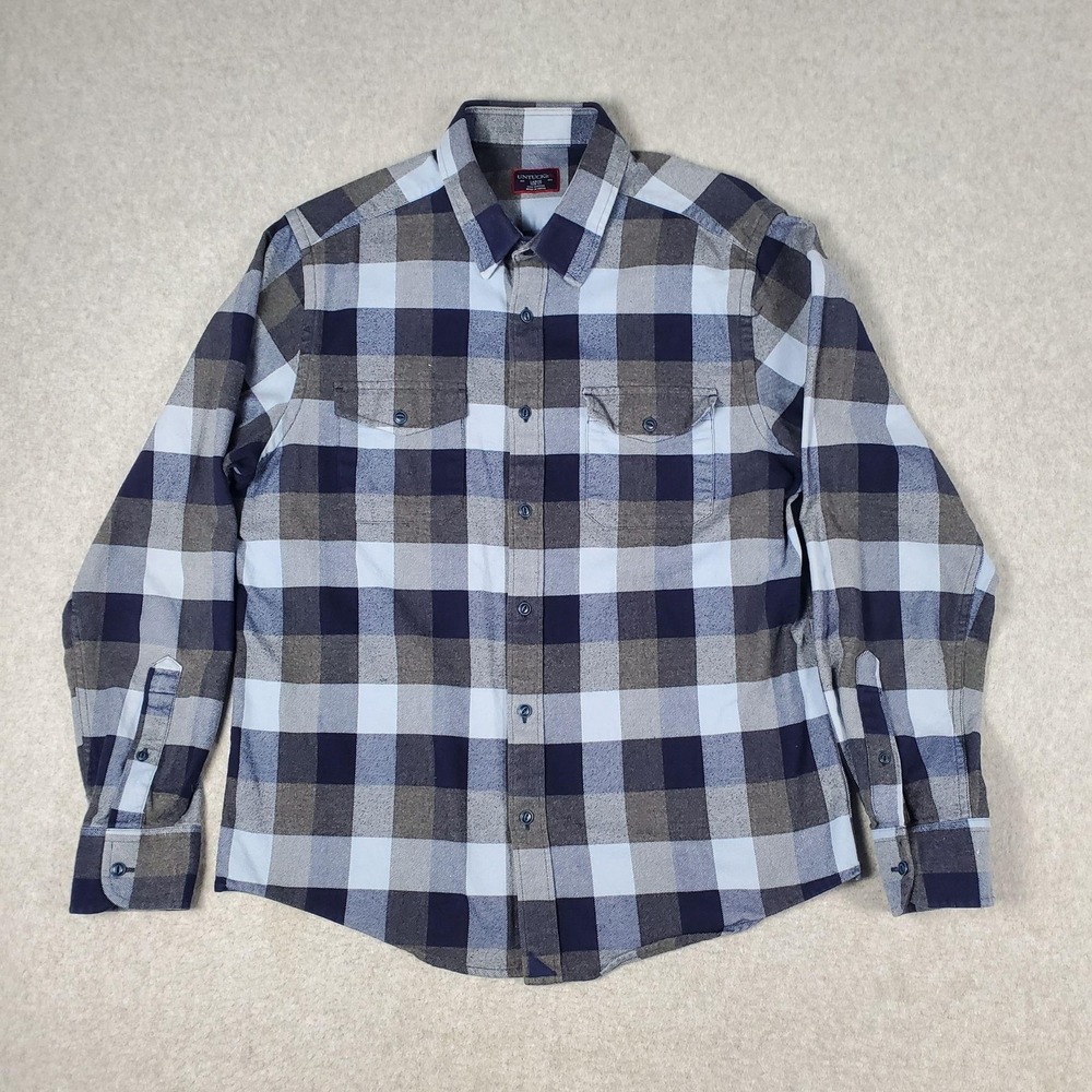 UNTUCKit Shirt Mens Large Blue Plaid Flannel Button Up Long Sleeve Slim Fit